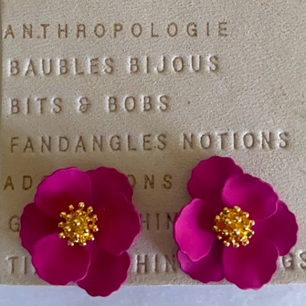 🆕WT! Anthropologie 18k Gold Post, Pink Petal Earrings - Picture 8 of 8